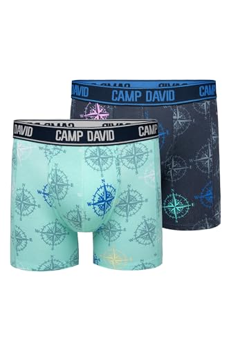 Camp David Herren Boxershorts mit All Over Print, 2er-Pack Blue Navy/Sun Aqua XXL von Camp David