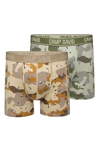 Camp David Herren Boxershorts mit All Over Print, 2er-Pack Desert/Light Khaki XXL von Camp David