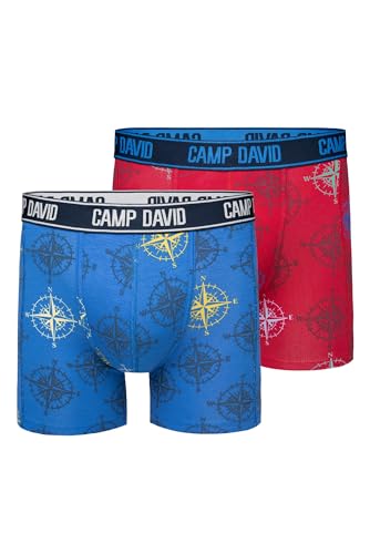 Camp David Herren Boxershorts mit All Over Print, 2er-Pack Electric Blue/Red M von Camp David