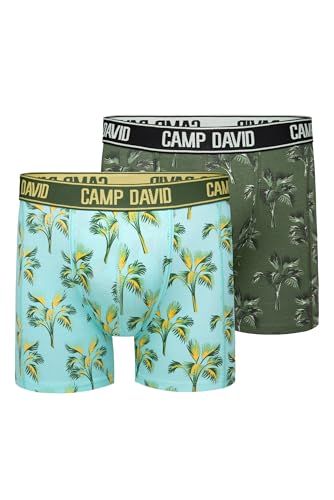 Camp David Herren Boxershorts mit All Over Print, 2er-Pack Khaki/Aqua S von Camp David