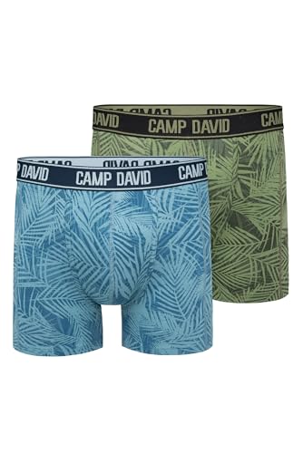Camp David Herren Boxershorts mit All Over Print, 2er-Pack Khaki/Sky Blue XL von Camp David