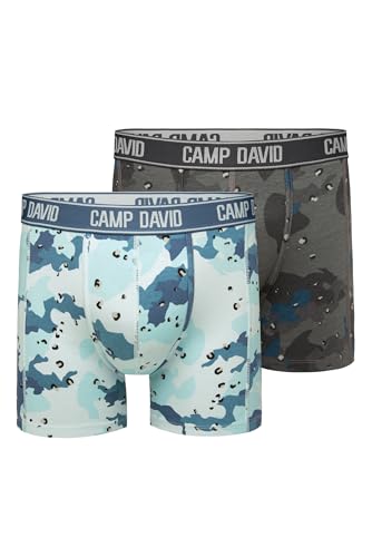 Camp David Herren Boxershorts mit All Over Print, 2er-Pack Light Blue/Anthra XXXL von Camp David