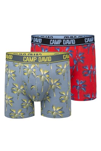 Camp David Herren Boxershorts mit All Over Print, 2er-Pack Surf Grey/Red XXL von Camp David