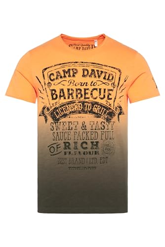 Camp David Herren Dip Dye T-Shirt mit Barbecue Prints Tangerine XL von Camp David