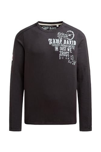 Camp David Herren Feinstrickpullover mit Label Prints Black, XL von Camp David