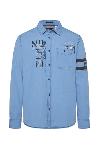Camp David Herren Fil à Fil Langarmhemd mit Label-Applikationen Strong Blue L von Camp David