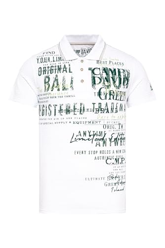 Camp David Herren Gestreiftes Polo mit Prints und Stickereien Opticwhite, S von Camp David