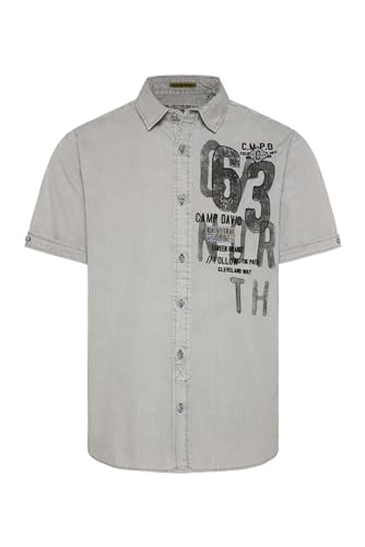 Camp David Herren Hemd im tonigen Materialmix mit Artworks Polo Grey 4XL von Camp David