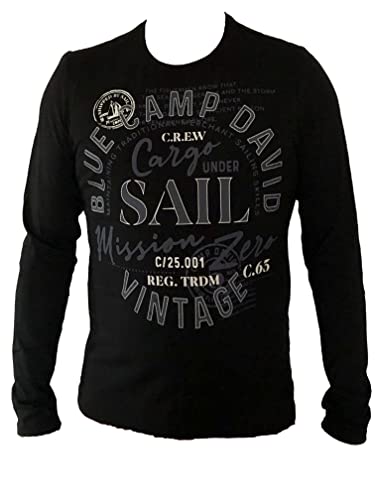 Camp David Herren Henley-Langarmshirt im Used Look von Camp David