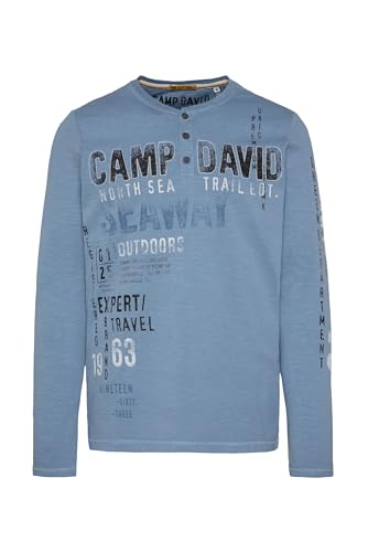 Camp David Herren Henley-Langarmshirt mit Logo Artworks New Blue L von Camp David