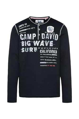 Camp David Herren Henley-Pullover mit Logo Print Blue Navy 4XL von Camp David