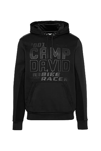 Camp David Herren Hoodie im Materialmix mit Logo Artworks Black L von Camp David