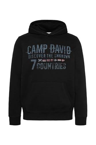 Camp David Herren Hoodie mit Logo Print in Used-Optik Black M von Camp David