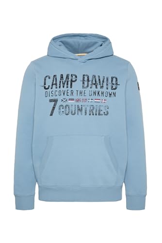 Camp David Herren Hoodie mit Logo Print in Used-Optik New Blue XL von Camp David