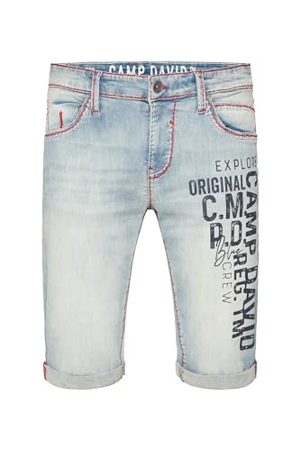 Camp David Herren Jeans Shorts RO:BI Slim Fit Light Blue Print, 38 von Camp David