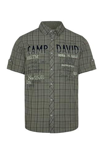 Camp David Herren Karohemd im Vintage Look mit Logo Artwork Green Olive M von Camp David