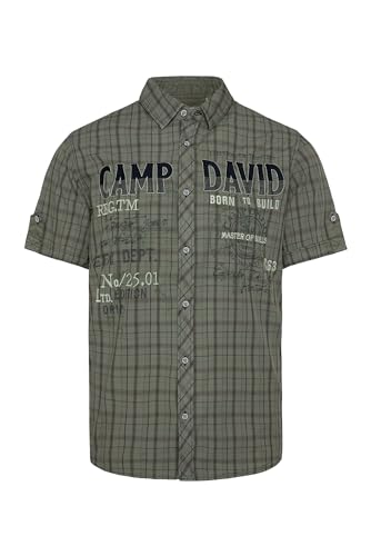 Camp David Herren Karohemd im Vintage Look mit Logo Artwork Green Olive XL von Camp David