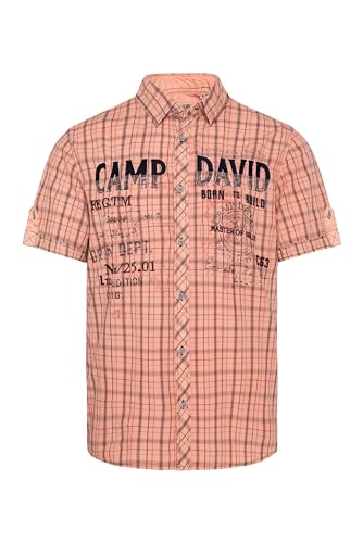 Camp David Herren Karohemd im Vintage Look mit Logo Artwork Old Peach XL von Camp David