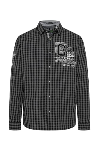 Camp David Herren Karohemd mit Label-Applikationen Black M von Camp David