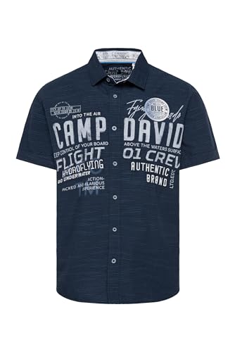 Camp David Herren Kurzarm-Streifenhemd mit Label-Stickereien Navy, M Camp David Herren Kurzarm-Streifenhemd mit Label-Stickereien Navy, M von Camp David
