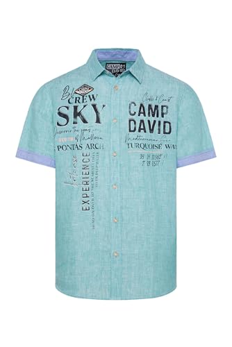 Camp David Herren Kurzarmhemd aus Leinen mit Artworks Sea Mint XXL von Camp David