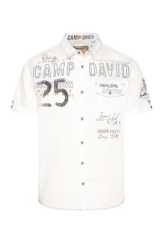 Camp David Herren Kurzarmhemd mit Logo-Applikationen Ivory L von Camp David
