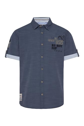 Camp David Herren Kurzarmhemd mit Strukturstreifen und Artwork Blue Navy 4XL von Camp David