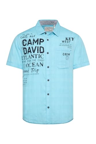 Camp David Herren Kurzarmhemd mit Webkaro und Logo Artworks Fresh Aqua, XXL von Camp David