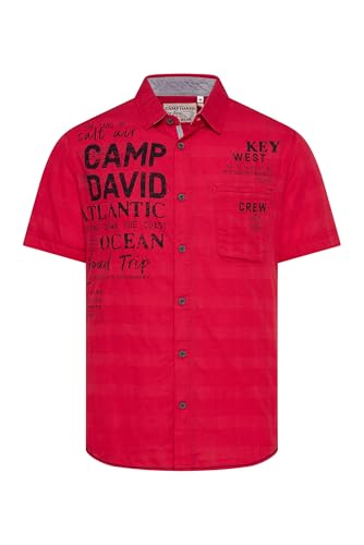 Camp David Herren Kurzarmhemd mit Webkaro und Logo Artworks Nautical Red, S von Camp David