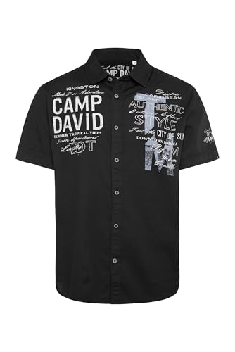 Camp David Herren Kurzarmhemd mit Webstruktur und Logo Artworks Black, XXXL von Camp David