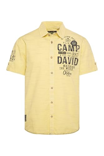 Camp David Herren Kurzarmhemd mit feinen Streifen und Artworks Sun, L von Camp David