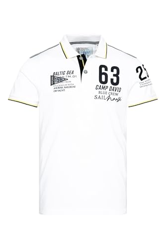 Camp David Herren Kurzarmpolo Pikee mit Logo Artworks Opticwhite L von Camp David