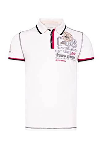 Camp David Herren Kurzarmpolo mit Artworks und Kontrastnähten Ivory XL von Camp David