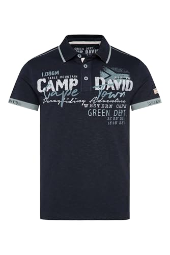 Camp David Herren Kurzarmpolo mit Flockprint und Tapes Blue Navy M von Camp David