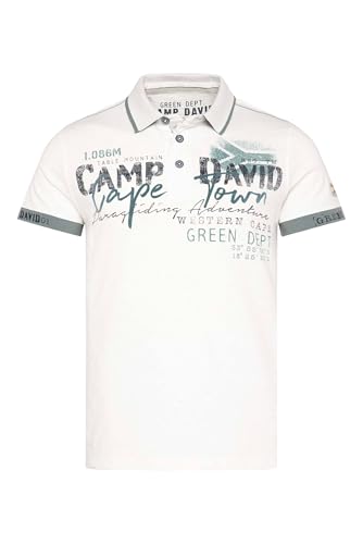 Camp David Herren Kurzarmpolo mit Flockprint und Tapes Ivory M von Camp David