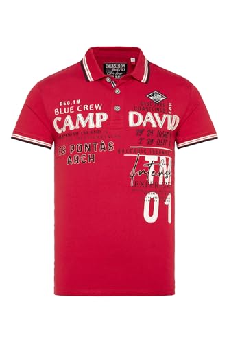 Camp David Herren Kurzarmpolo mit Label-Applikationen Nautical Red, L von Camp David