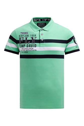 Camp David Herren Kurzarmpolo mit Streifen-Design und Artworks Flight Green, XXL von Camp David