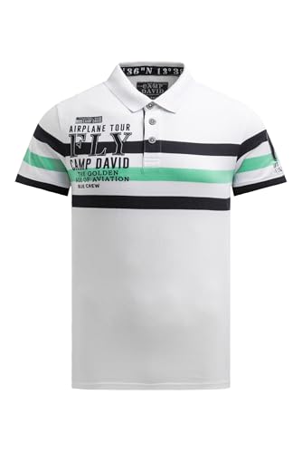 Camp David Herren Kurzarmpolo mit Streifen-Design und Artworks Opticwhite, 4XL von Camp David