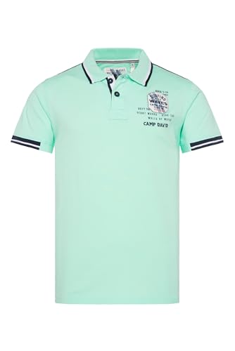 Camp David Herren Kurzarmpolo mit Streifen-Details Sun Aqua M von Camp David