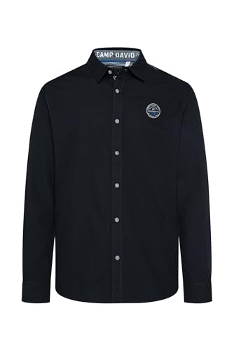 Camp David Herren Langarmhemd mit Strukturstreifen Blue Navy XL von Camp David