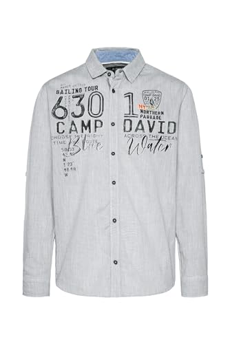 Camp David Herren Langarmhemd mit Strukturstreifen Dusty Blue M von Camp David