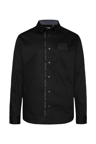 Camp David Herren Langarmhemd mit Webstreifen und Logo Prints Black XXXL von Camp David