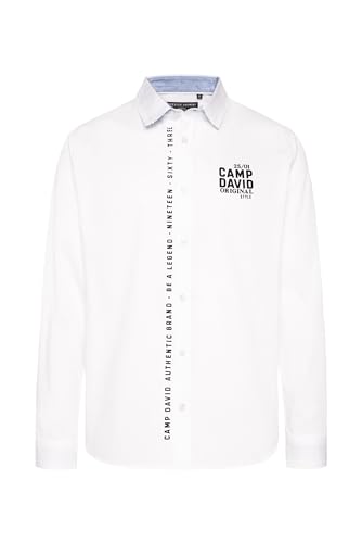 Camp David Herren Langarmhemd mit Webstreifen und Logo Prints Opticwhite 4XL von Camp David