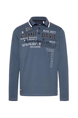 Camp David Herren Langarmpolo mit Logo-Applikationen Dark Sky L von Camp David