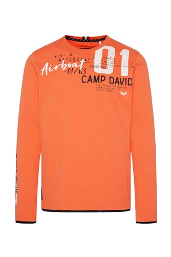 Camp David Herren Langarmshirt mit Layering-Details und Prints Mission Orange L von Camp David