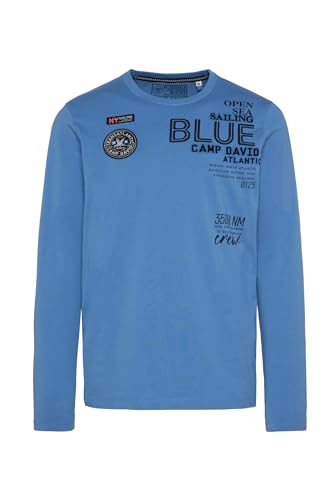 Camp David Herren Langarmshirt mit Prints und Patches Sky Blue M von Camp David