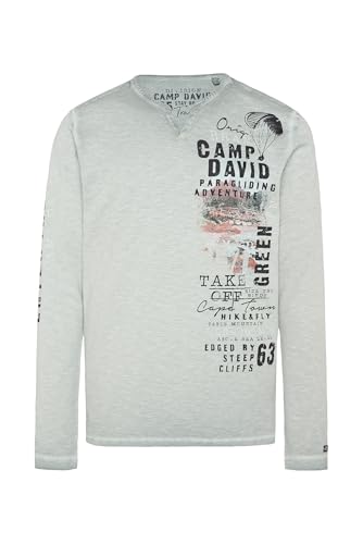 Camp David Herren Langarmshirt mit Twill-Patches und Artworks Teal XXXL von Camp David