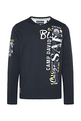 Camp David Herren Langarmshirt mit V-Neck und Artworks Deep Sea XXL von Camp David