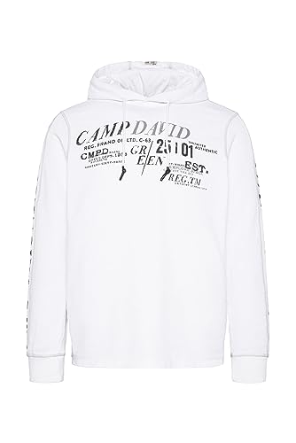 Camp David Herren Leichter Hoodie mit vielen Logo Prints Opticwhite XXXL von Camp David