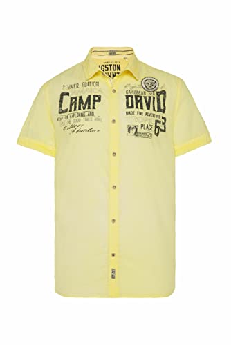 Camp David Herren Leichtes Kurzarmhemd mit Logo Print Beach Yellow XL von Camp David